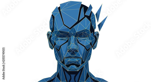 Foto Abstract Blue Polygonal Human Head Fragmenting, Digital Art