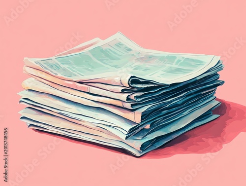 Stack of Newspapers on Pink Background with Artistic Style