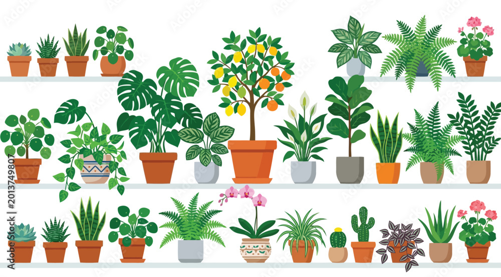 Fototapeta premium Collection of various indoor house plants in pots