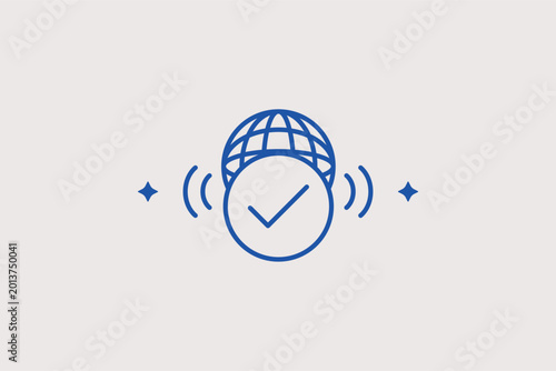 Schilderij op canvas Global verification line icon for international standards compliance and worldwide security checks