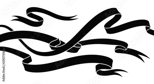 Tableau sur toile Dynamic black ribbon elements with flowing swirls and curves, isolated on white background