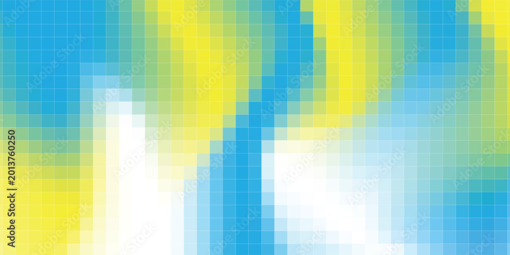 Fototapeta premium Abstract pixel backdrop gradient pattern with mosaic squares. Blue and green blocks, geometric tiles, cells form digital grid. background design