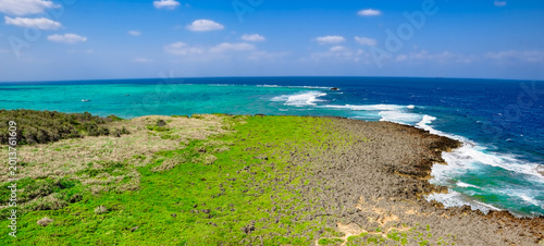 Panorama of the rugged coastline and coral reefs in Okinawa, Japan (High resolution)