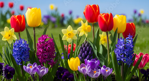 Colorful Spring Flowers Blooming in a Vibrant Garden