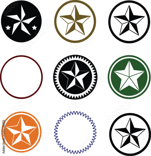 Bild auf Leinwand Collection of western-style badges with stars in various colors vector illustrat