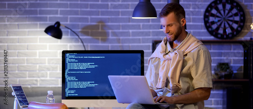 Young bearded programmer wo...