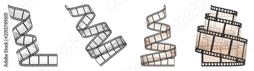 Obraz na plátně Set of winding and spiraling vintage film strips with blank frames, isolated on a transparent background