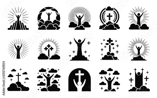 Tableau sur toile Collection of black silhouette icons depicting ascension spirituality and enligh