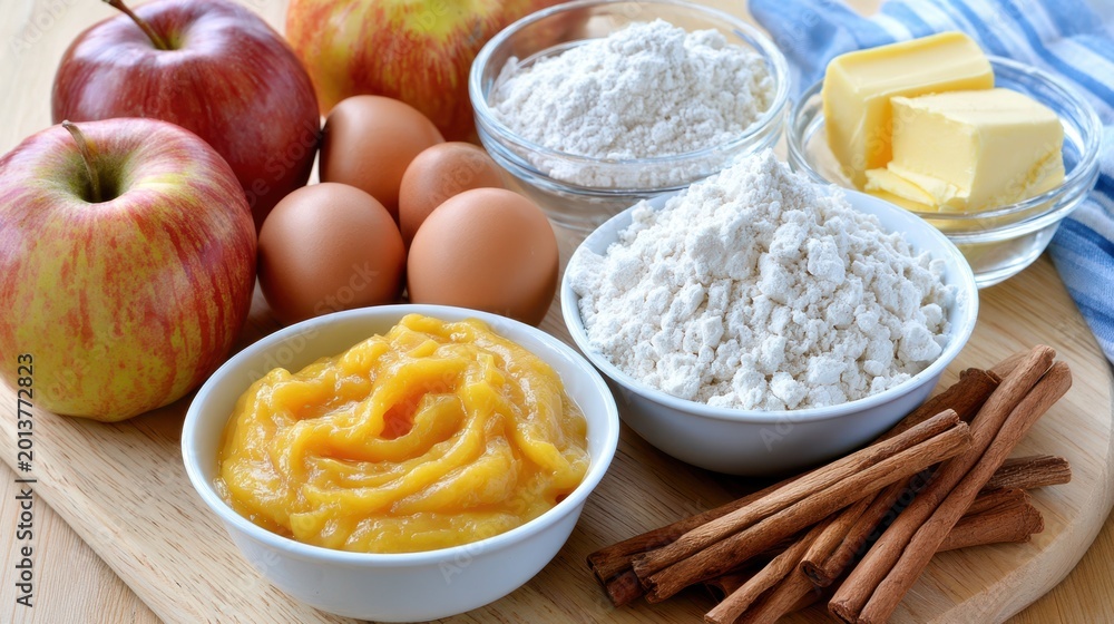 Fototapeta premium Baking ingredients for apple pie, cookies, or fall desserts