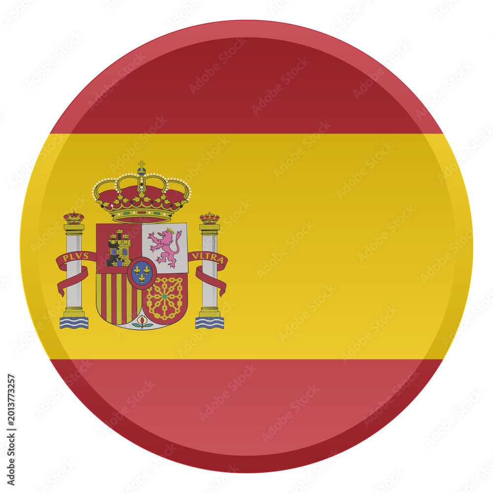 Obraz premium Spain Flag Round Disc and 3D Transparent Glossy Button Icon