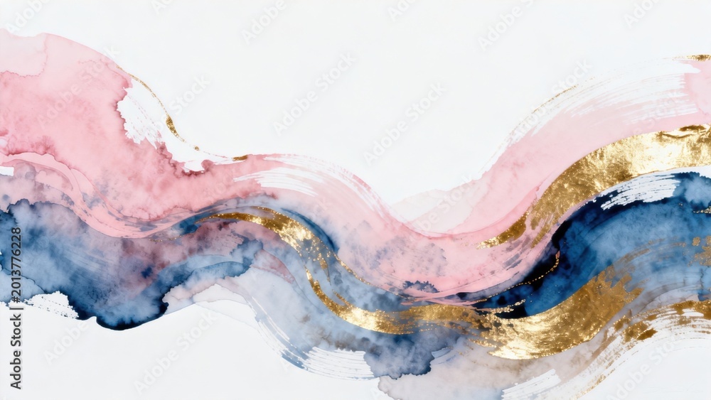 Naklejka premium Abstract painting with pink blue and gold