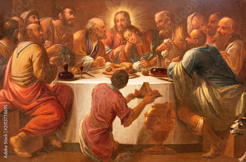 Foto Bergamo - The painting of Last Supper in church Chiesa di Sant Andrea by Antonio Cifrondi (1691)