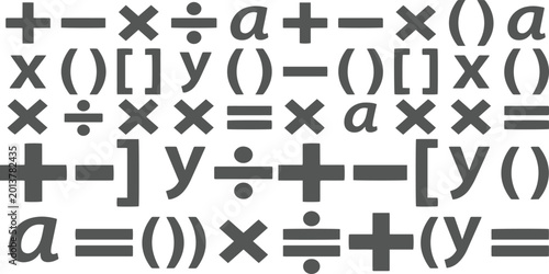 Fotografie Mathematical Equations and Symbols: An abstract composition of various mathematical symbols and equations, representing the intricate beauty of numerical expressions and formulas