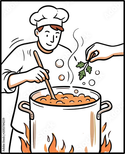 Handdrawn Restaurant Kitchen Teamwork