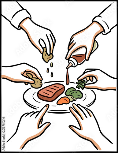 Handdrawn Restaurant Kitchen Teamwork