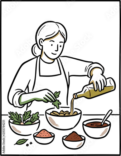 Handdrawn Restaurant Kitchen Teamwork