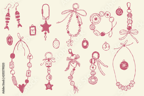 Foto Handmade clay bead jewelry collection with boho charms and accessories