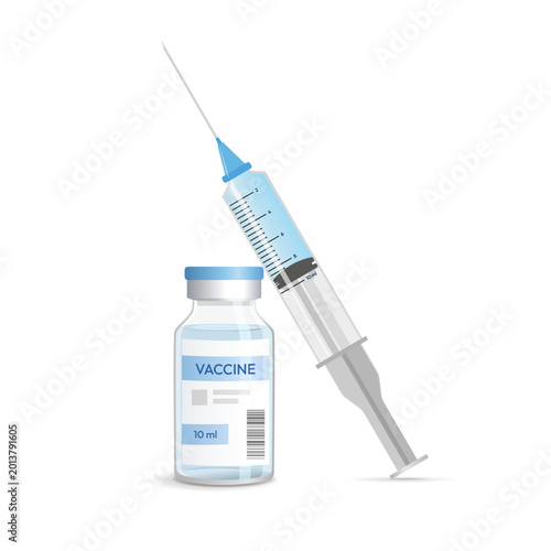 Tableau sur toile Medical vaccine vial and syringe with needle, vertical vector illustration