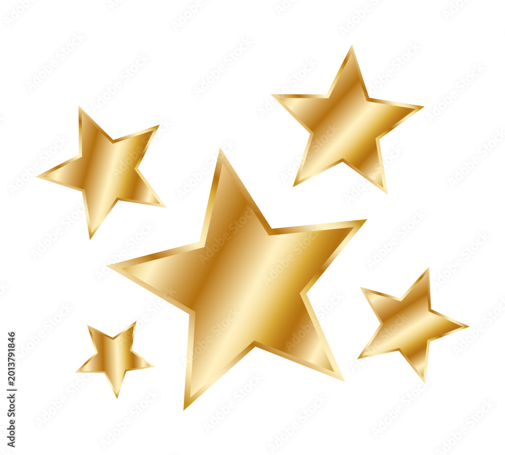Obraz premium Golden twinkling stars, decorative icon on a white background. Vector illustration