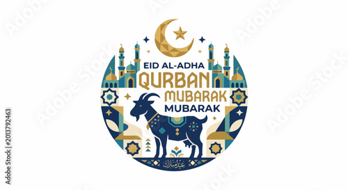 Fotografía Eid al Adha Qurban Mubarak modern defend style vector featuring crescent moon mo