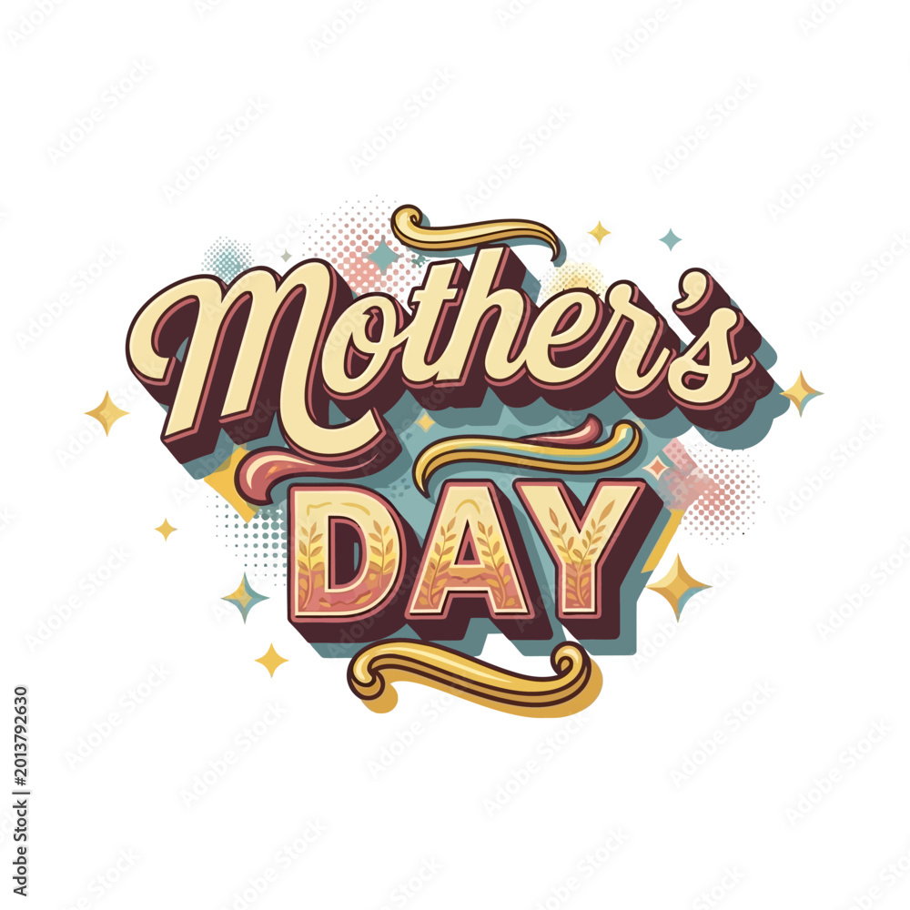 Fototapeta premium Mother's Day Retro Typography with Sparkles and Halftone Pattern