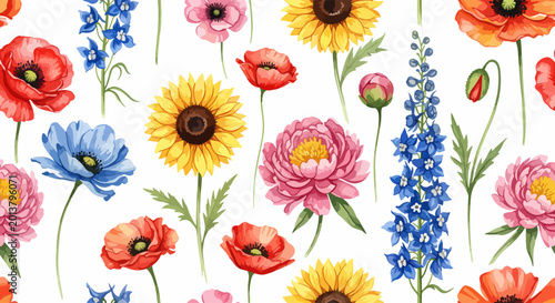 Vibrant pink watercolor peony flowers seamless pattern for elegant greeting cards and wrapping