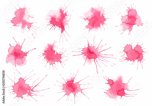 Bright pink watercolor blooms spreading dramatically across clean space with soft expressive paint splatters.
