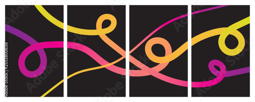 Abstract background design featuring colorful flowing lines creating dynamic wave shapes on dark backdrop.