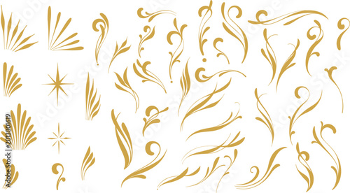 Gold elegant luxury hand drawn decorative invitation flourishes, clip art element set