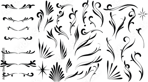 Foto Hand drawn ink flourishes, vector decorative clip art, vintage underlines and di
