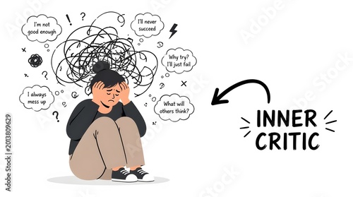 Young Woman Feeling Overwhelmed Inner Critic Turmoil