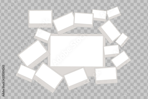 Tableau sur toile Sixteen blank white Polaroid instant photo frames on light checkered background
