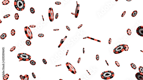 Falling Poker Chips on White Background
