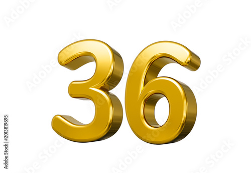 Obraz na płótnie Golden metallic 3D number 36 with glossy reflective elegance