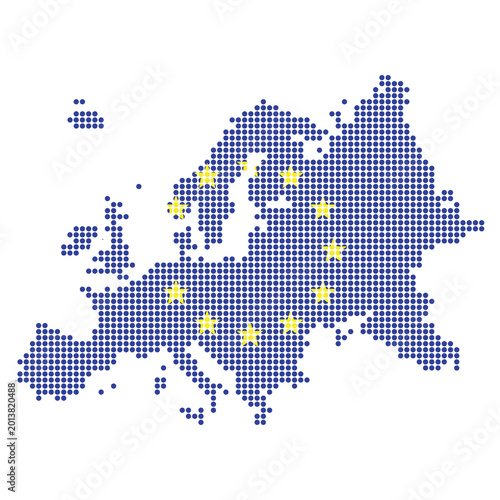 Europe dotted map with flag color	