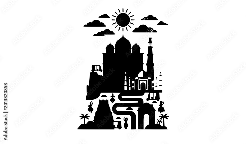 Obraz premium Modern India travel destination poster style vector illustration on white background