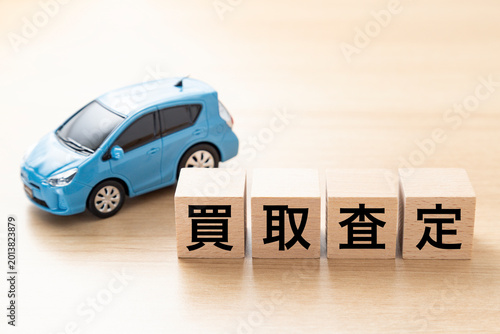 「買取査定」と書かれたブロックとエコカー