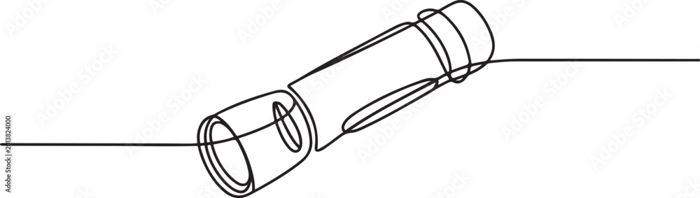 Obraz premium Continuous one line drawing of a flashlight.one line Art icon drawing vector