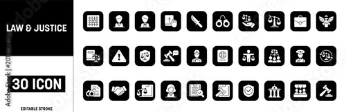 Tableau sur toile Law and Justice Icon Set for Legal Service and Court, Editable Stroke, Vector Il