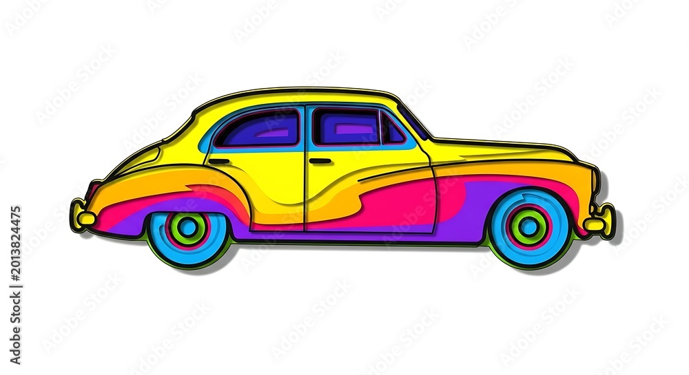 Fototapeta premium Colorful vintage car illustration