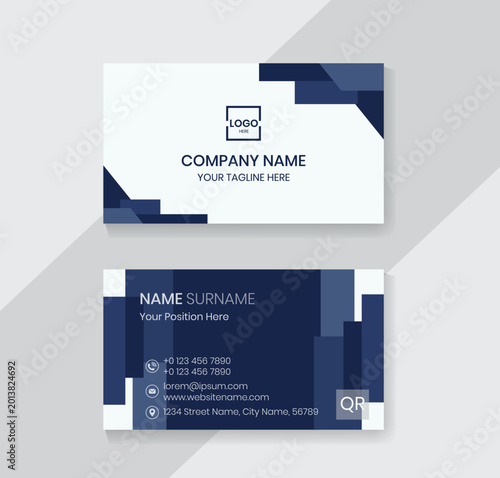 Elegant navy blue minimal business card template with modern professional corporate layout