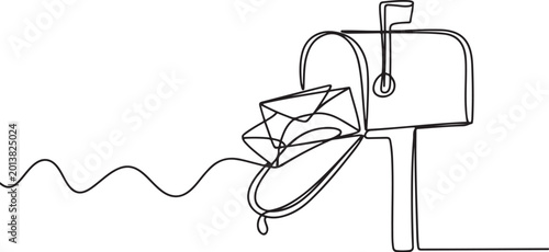 Quadro em tela Continuous one line drawing of open mailbox with letters