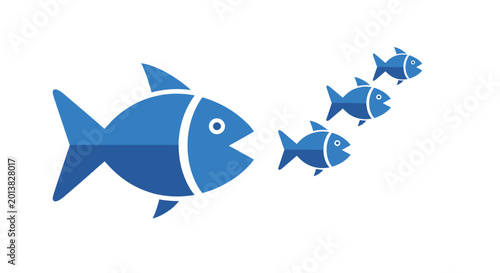 Foto Big fish chasing small fish conceptual business competition illustration