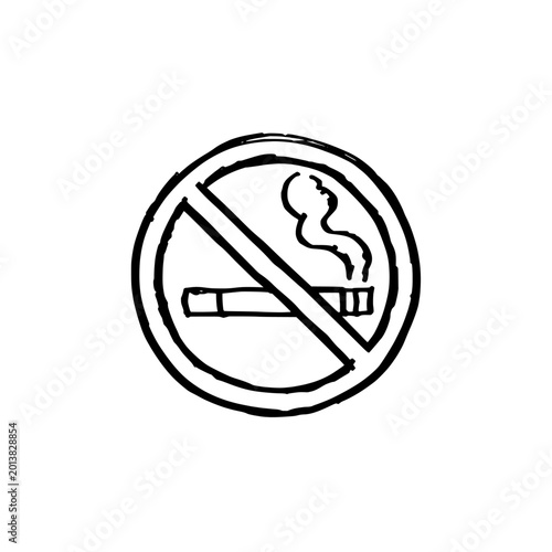 No Smoking Sign Icon Logo Design. Hand Drawn No Smoking Sign and Symbol. Forbidden Cigarette Icon. Warning Label.