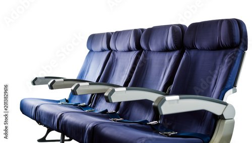 Canvastavla Isolated empty airplane seats with armrests and seatbelts for travel and vacatio