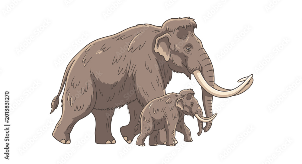 Fototapeta premium Mammoth family illustration in cartoon style isolated on white background