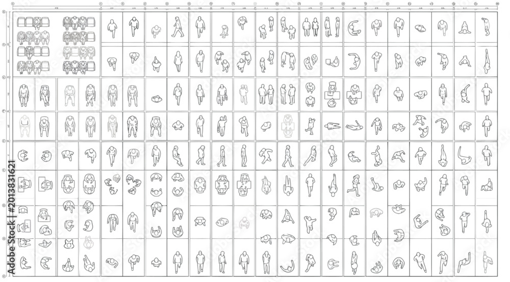 Obraz premium Top view architectural set of human silhouettes for floor plans