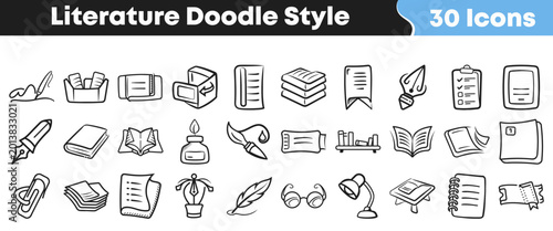 Εκτύπωση καμβά Set of hand drawn literature icons in a doodle style