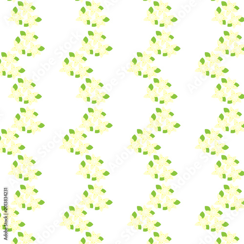 Spring pattern with yellow linden flowers and green leaves