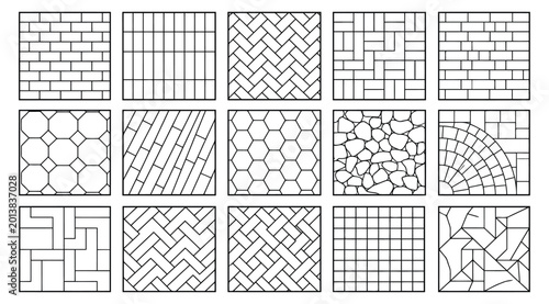 Foto Set of seamless paving patterns for architectural floor plans and landscape desi